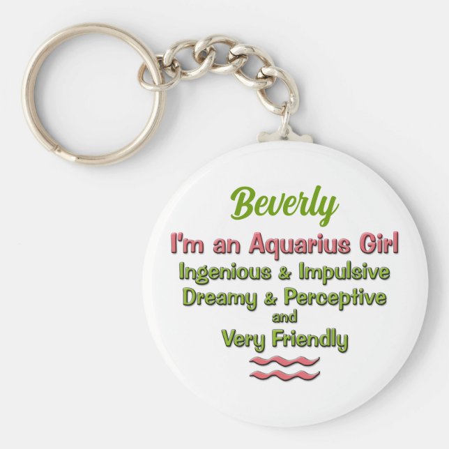 Aquarius for Girls in Rosa and Grönt Zodiac Nyckelring (Framsidan)
