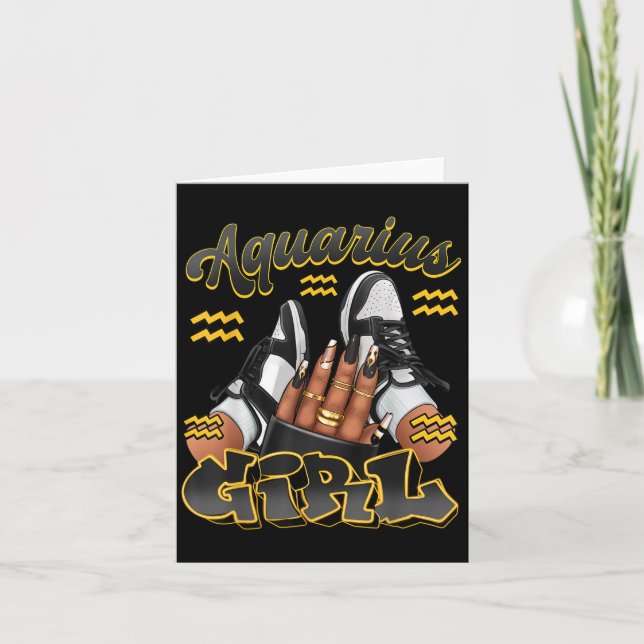 Aquarius Girl Birthday Afro Queen Sneakers Zodiac Kort (Framsida)