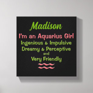 Aquarius Girl Rosa och Grönt med Namn Canvastryck