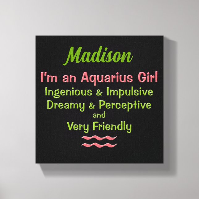 Aquarius Girl Rosa och Grönt med Namn Canvastryck (Framsida)