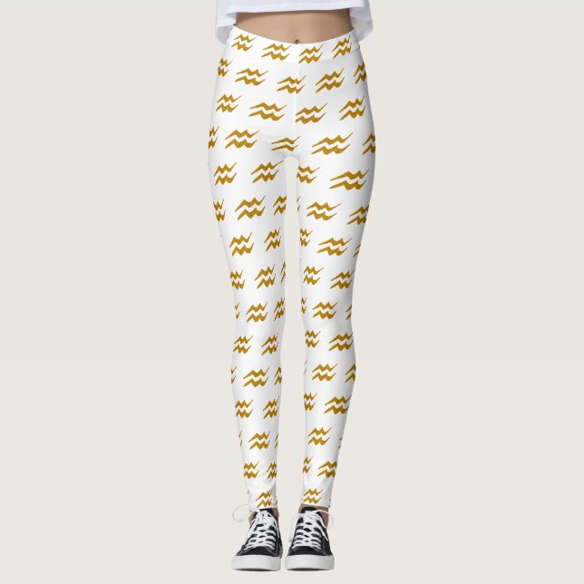 Aquarius Golden Zodiac Sign Golden Symbol Leggings (Framsida)