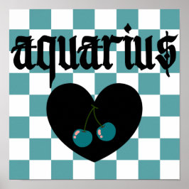 Aquarius gotiic Aestthetic Checkered Cherry Art Poster