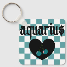 Aquarius gotiic Aestthetic Checkered Cherry Design Nyckelring