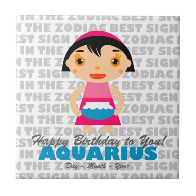 Aquarius Grattis på födelsedagen Kakelplatta (Framsidan)