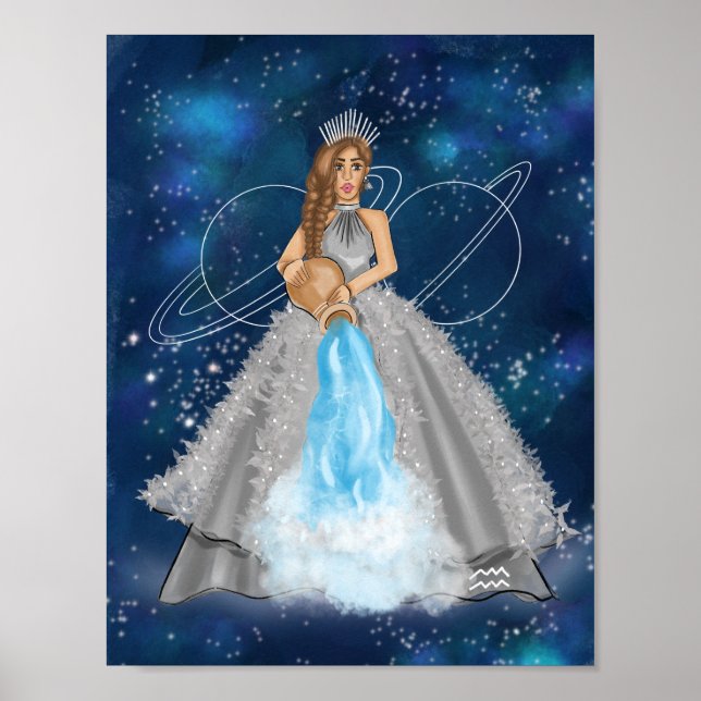 Aquarius guddess med regerande planet Saturn Uranu Poster (Framsidan)
