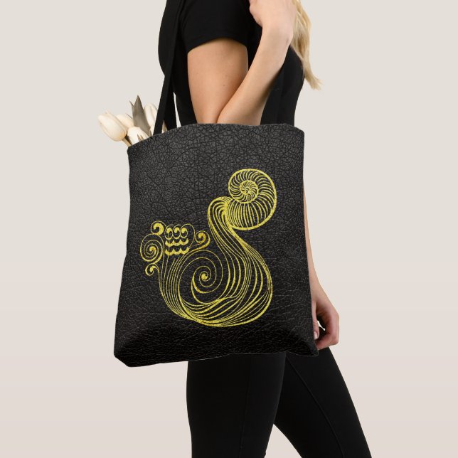 Aquarius Guld på läder Tygkasse (Närbild)
