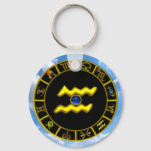 AQUARIUS GULD ZODIAC BIRTHDAY JEWEL Astrology Nyckelring