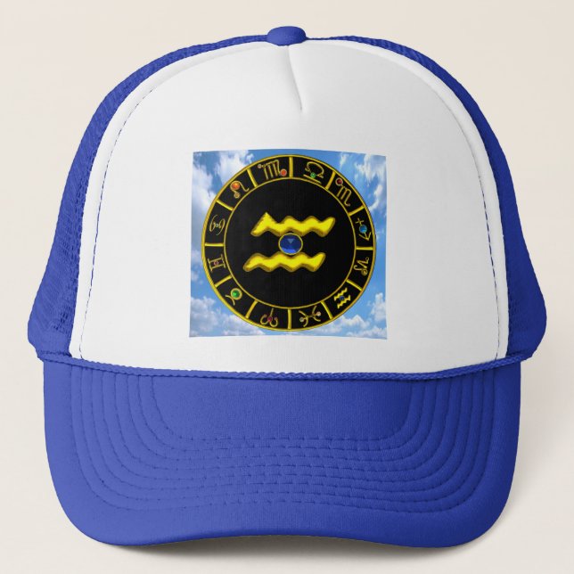 AQUARIUS /GULD ZODIAC BIRTHDAY JEWEL TRUCKERKEPS (Framsida)