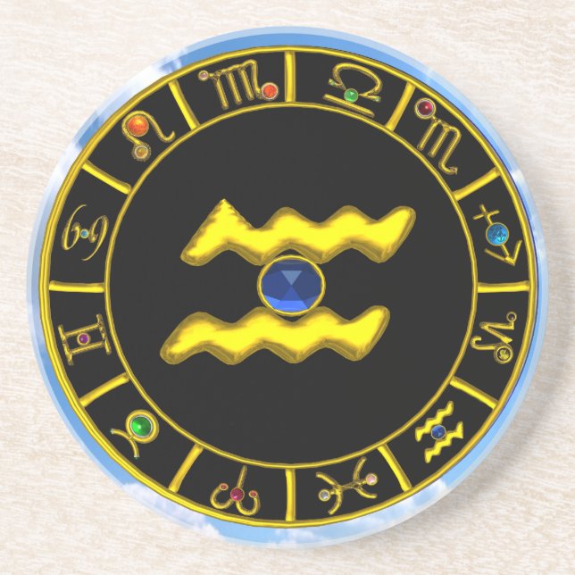 AQUARIUS /GULD ZODIAC BIRTHDAY JEWEL UNDERLÄGG SANDSTEN (Framsidan)