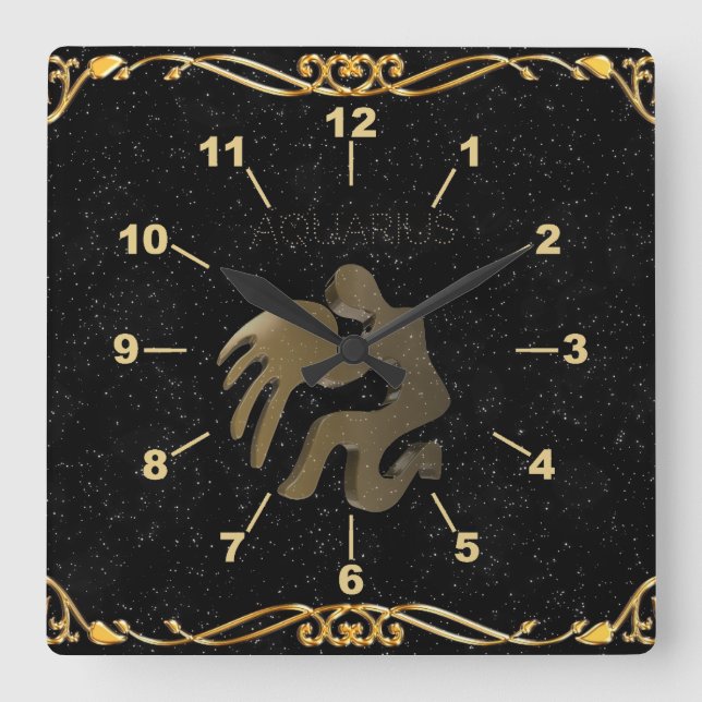 Aquarius gyllene tecken fyrkantig klocka (Framsida)