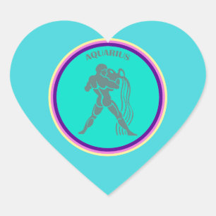 Aquarius Heart Sticker Hjärtformat Klistermärke