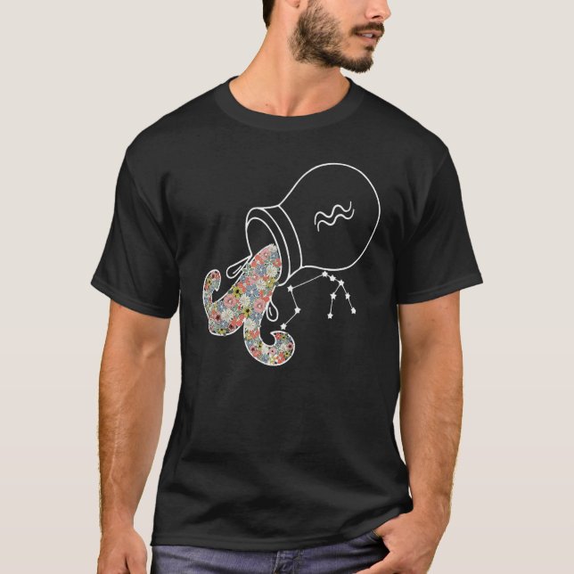 Aquarius Hippie Zodiac Flowers Peace Kärlek Unity T Shirt (Framsida)