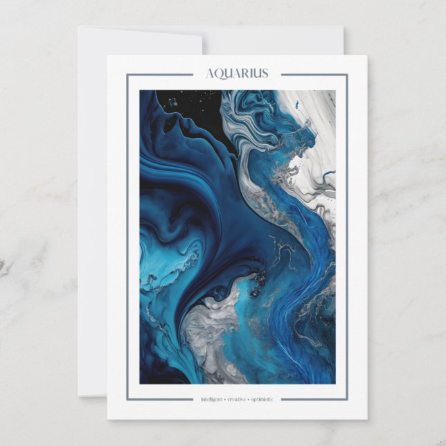 Aquarius Marble Watercolor Zodiac Birthday Card Tack Kort (Framsida)