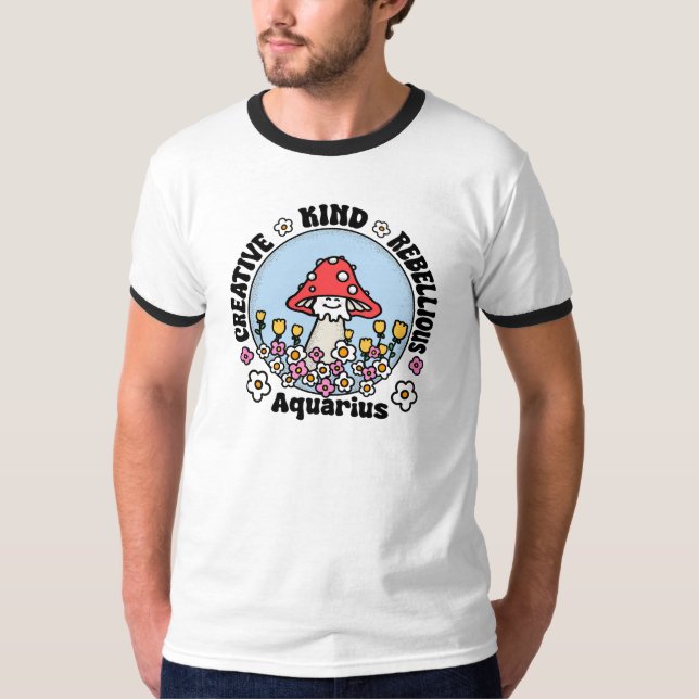Aquarius Mushroom Flowers Zodiac-tecken T Shirt (Framsida)