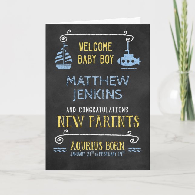 Aquarius Nyfödd bebis Boy Born Jan 21 till Feb 19 Kort (Framsida)