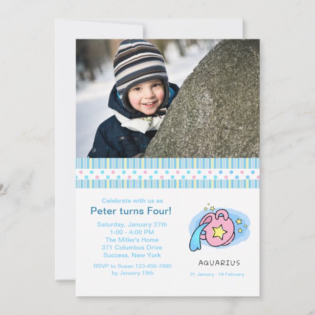 Aquarius Photo Födelsedagsfest inbjudan (Framsida)