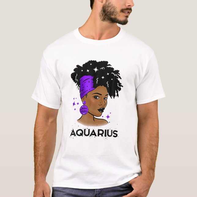Aquarius Queen Afro Melanin Girl Birthday Gift Bla T Shirt (Framsida)