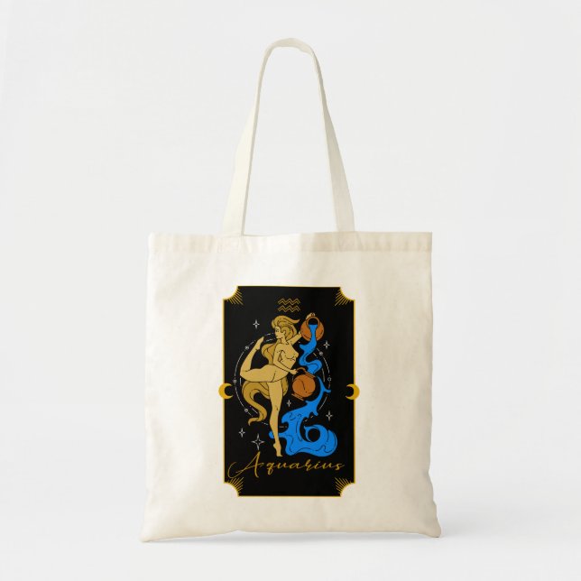 Aquarius Saucy Signs Astrological Tote Bag Tygkasse (Framsidan)