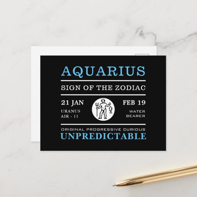Aquarius Sign av Zodiac, Astrological Vykort (Fram/Back In Situ)