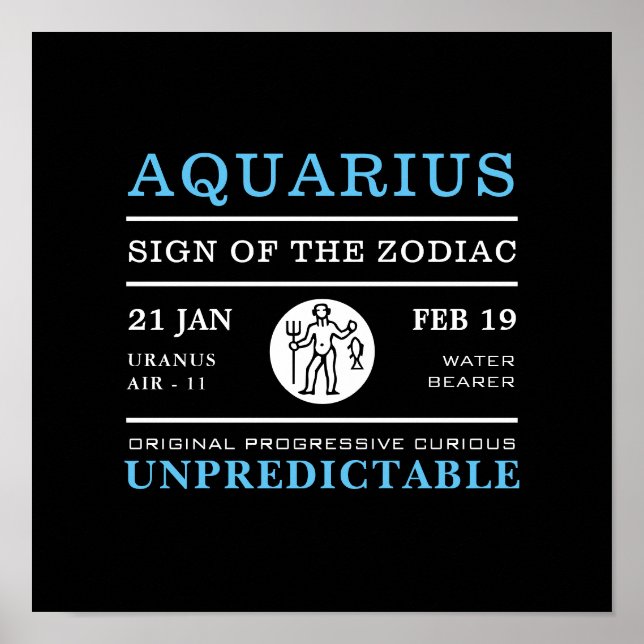 Aquarius Sign av Zodiac, Astrologisk Poster (Framsidan)