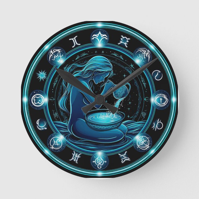 Aquarius Sign BeSnygg digital illustration Rund Klocka (Framsida)