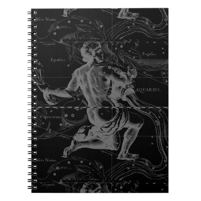 Aquarius Sign Constellation Karta av Hevelius Anteckningsbok Med Spiral (Framsidan)