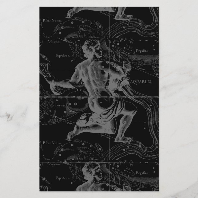 Aquarius Sign Constellation Karta av Hevelius Brevpapper (Framsida)