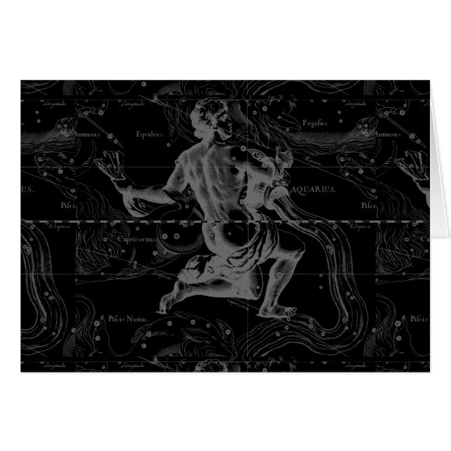 Aquarius Sign Constellation Karta av Hevelius Hälsningskort (Framsidan Horizontal)