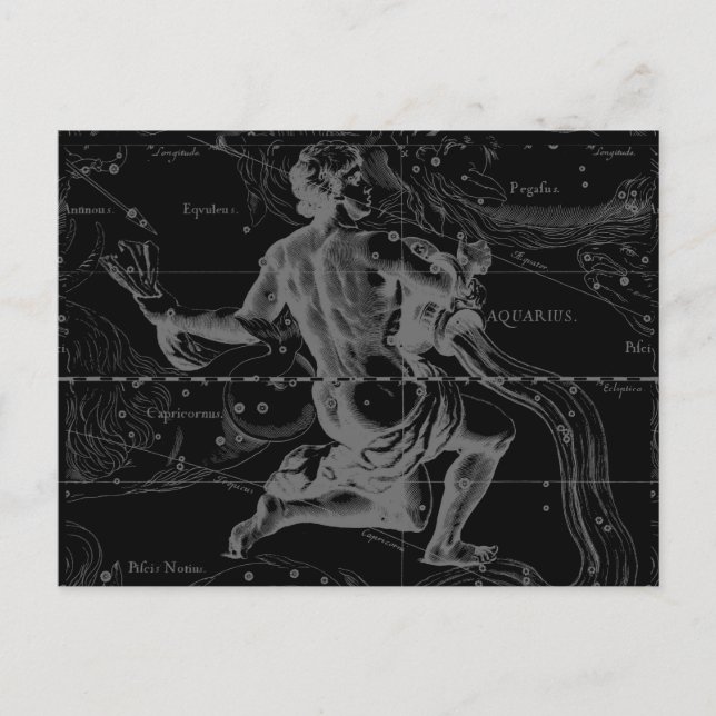 Aquarius Sign Constellation Karta av Hevelius Vykort (Framsida)
