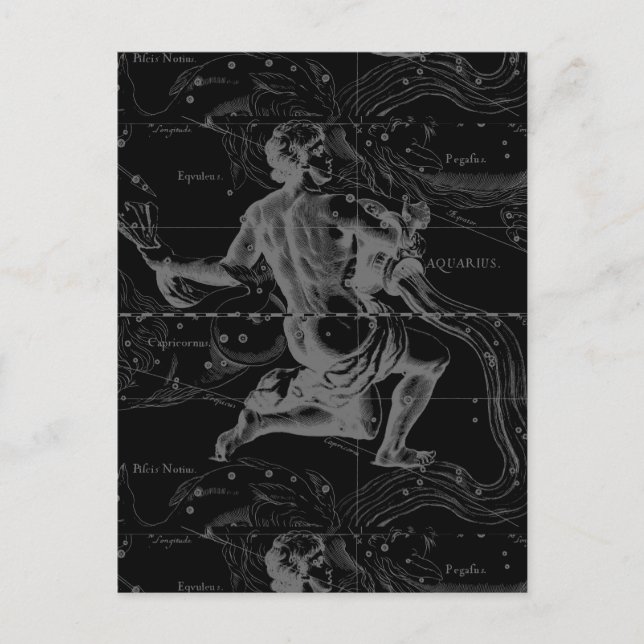 Aquarius Sign Constellation Karta av Hevelius Vykort (Framsida)