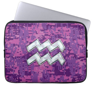 Aquarius Sign på Fuchsia rosa digital camo Laptop Fodral