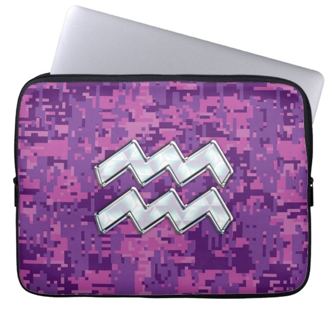 Aquarius Sign på Fuchsia rosa digital camo Laptop Fodral (Framsidan)