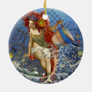Aquarius Sjöjungfru Gothic Blue Art Julgransprydnad Keramik