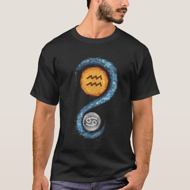 Aquarius Sol Cancer Måne Zodiac Sign T-Shirt (Framsida)