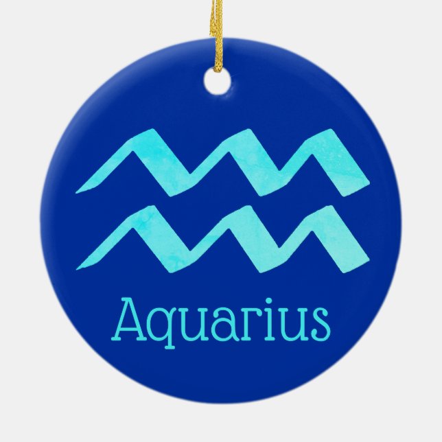 Aquarius Sol Sign Zodiac Symbol Julgransprydnad Keramik (Baksidan)