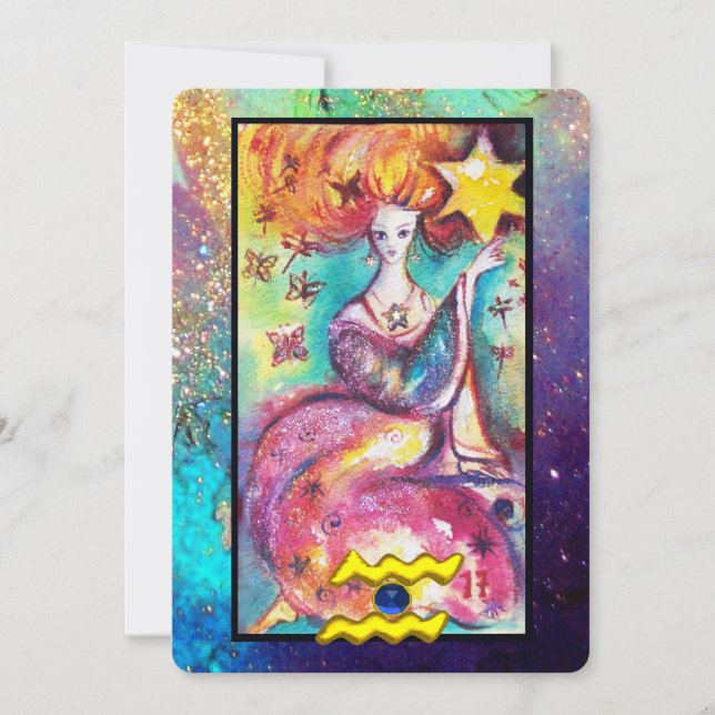 AQUARIUS, STAR TAROT ASTROLOGY ZODIAC BIRTHDAY CAR KORT (Framsida)