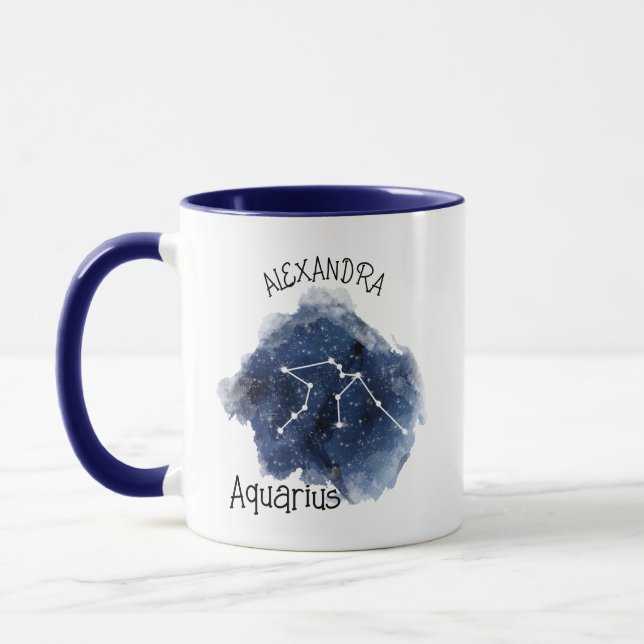 Aquarius Starry Night Constellation Custo Namn Mug Mugg (Vänster)