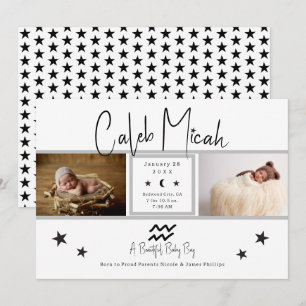 Aquarius Stjärnor Foto Baby Födelse Annonsering Inbjudningar