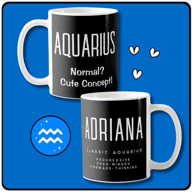 Aquarius Stjärntecken Zodiac Gift Kaffemugg (Aquarius Gift, Customizable Name, Aquarius Quote, Aquarius Symbol, Aquarius Traits & Birth Dates.)