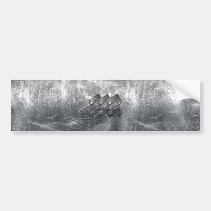 Aquarius Symbol Grunge Distress Silver Steel Bildekal