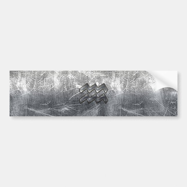 Aquarius Symbol Grunge Distress Silver Steel Bildekal (Framsidan)