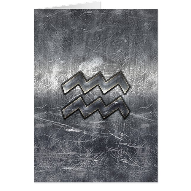 Aquarius Symbol Grunge Distress Silver Steel Hälsningskort (Framsidan)