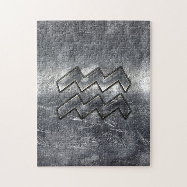 Aquarius Symbol Grunge Distress Silver Steel Pussel (Vertikal)