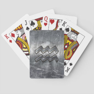 Aquarius Symbol Grunge Distress Silver Steel Spel Kort