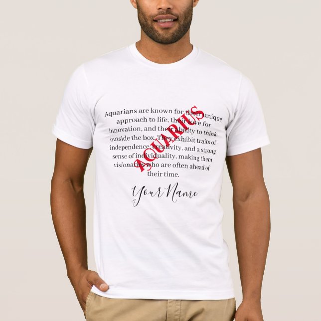 Aquarius Traits and Zodiac Sign T Shirt (Framsida)