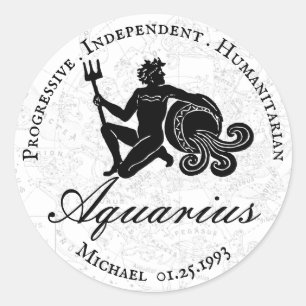 Aquarius Traits Zodiac Astrology Vit Anpassningsba Runt Klistermärke