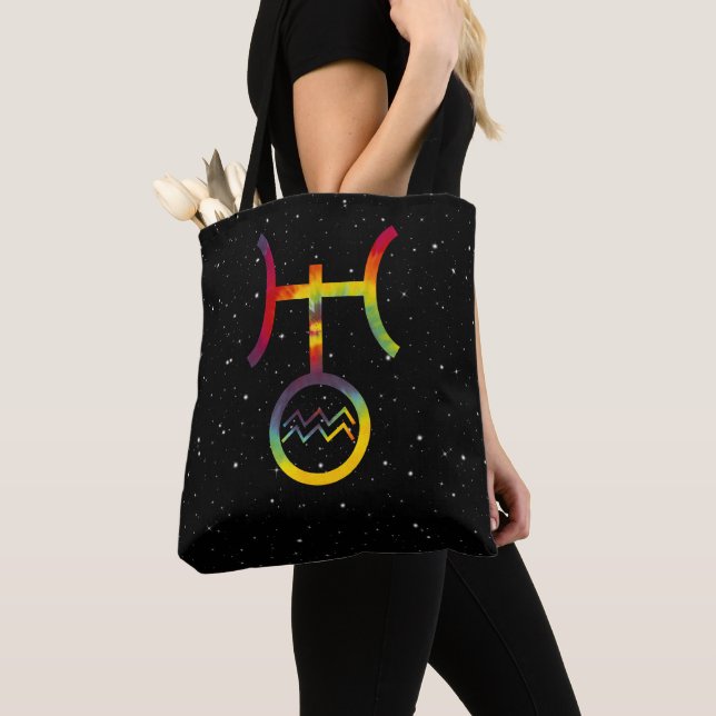 Aquarius Uranus Planetär Symbol Stjärntyd Tie Dye Tygkasse (Närbild)