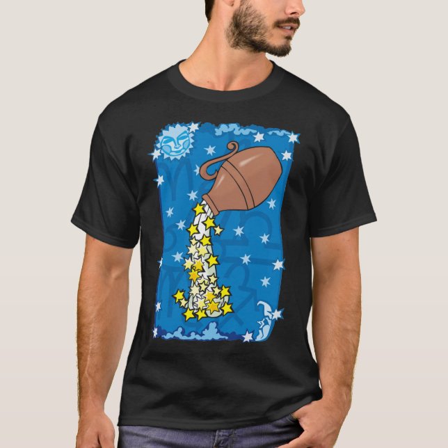 Aquarius Vas som häller vatten stjärnor på natten  T Shirt (Framsida)