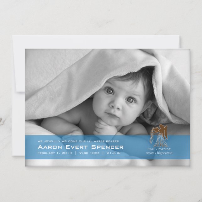 Aquarius, Vatten Bearer Photo Birth-annonsen Meddelande (Framsida)