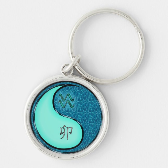 Aquarius & Vatten Rabbit Rund Silverfärgad Nyckelring (Framsidan)